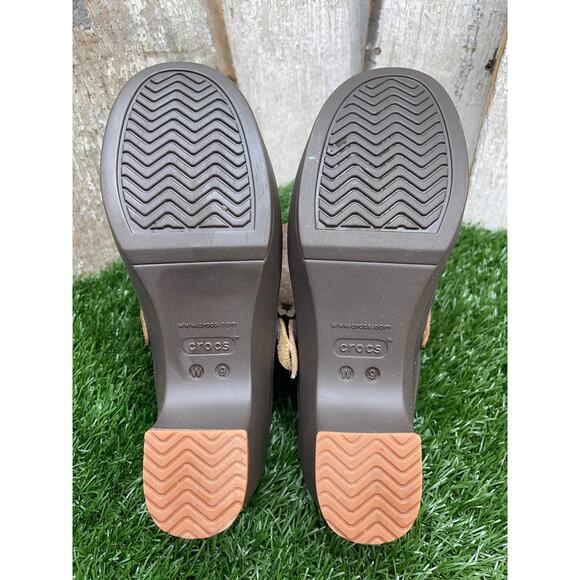 CROCS Women's Brown Sarah Heel Dual Comfort Mules Clog Suede Strap Size 9 - Picture 6 of 6